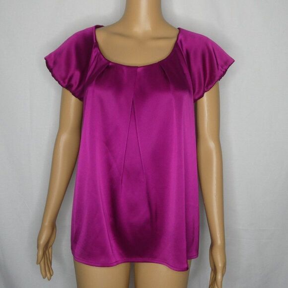 Theory Besette Bracket Pleated Blouse Top Fuchsia - Picture 1 of 9